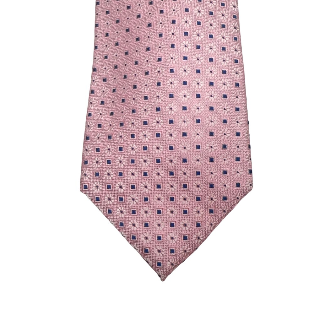 Tommy Hilfiger Tie Mens OS Pink Medallion Squares Silk Blend Classic Necktie